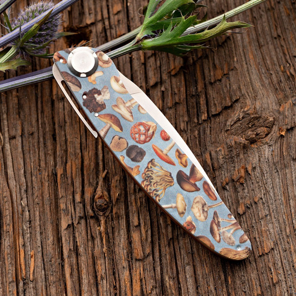 K2 Mushroom Design Folding Knife and Leather Pouch