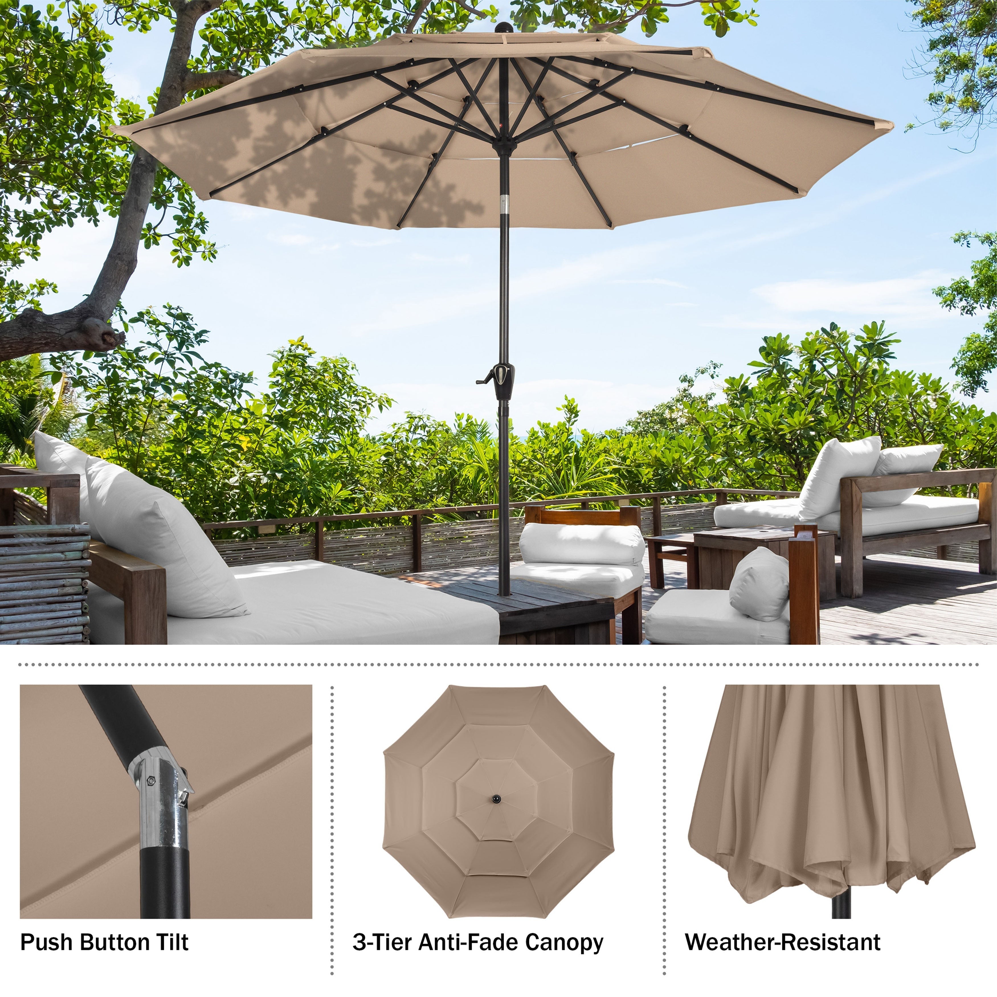 Triple Layer Patio Umbrella - Beige
