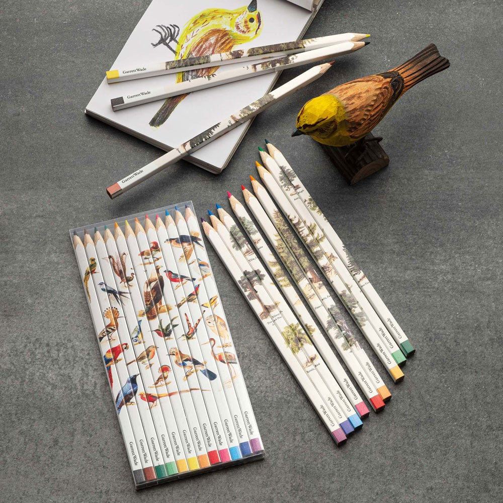 Set Of 12 Birds & Trees -Themed Color Artist Pencils