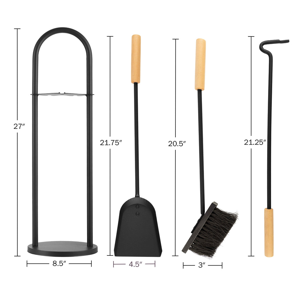 4-pc Wood Black Fireplace Tool Set