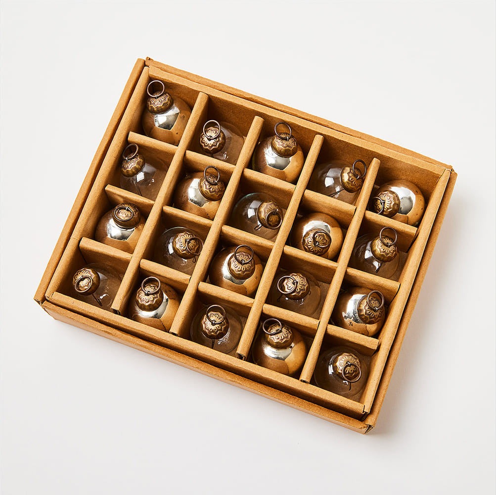 Set of 20 Mini Mercury Glass Ornaments- Silver/Clear