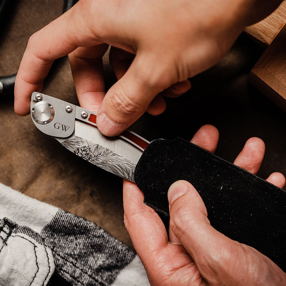 K2 Engraved Pinecone Pocket Knife