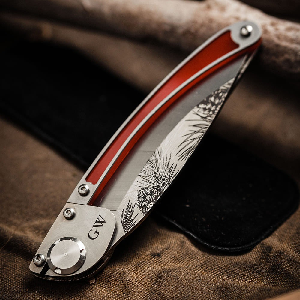 K2 Engraved Pinecone Pocket Knife