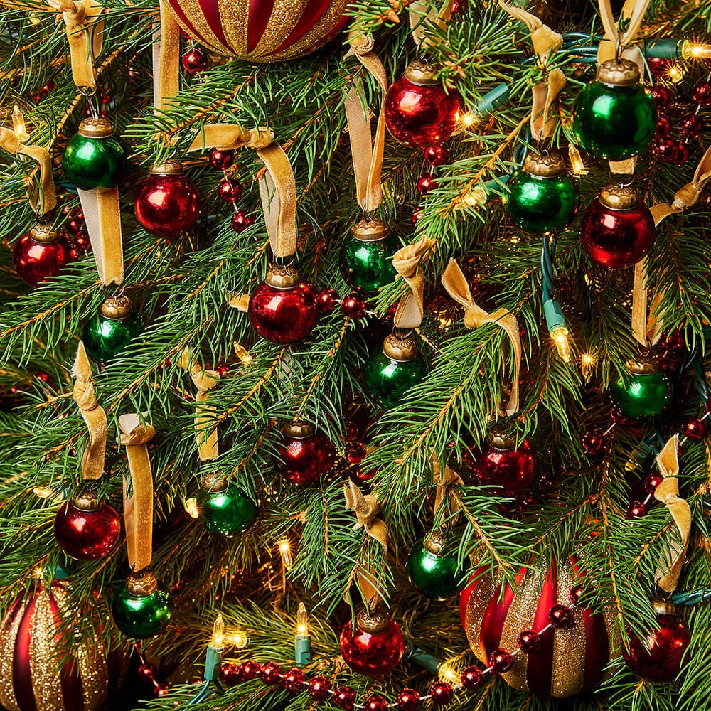 Set of 20 Mini Mercury Glass Ornaments- Green/Red
