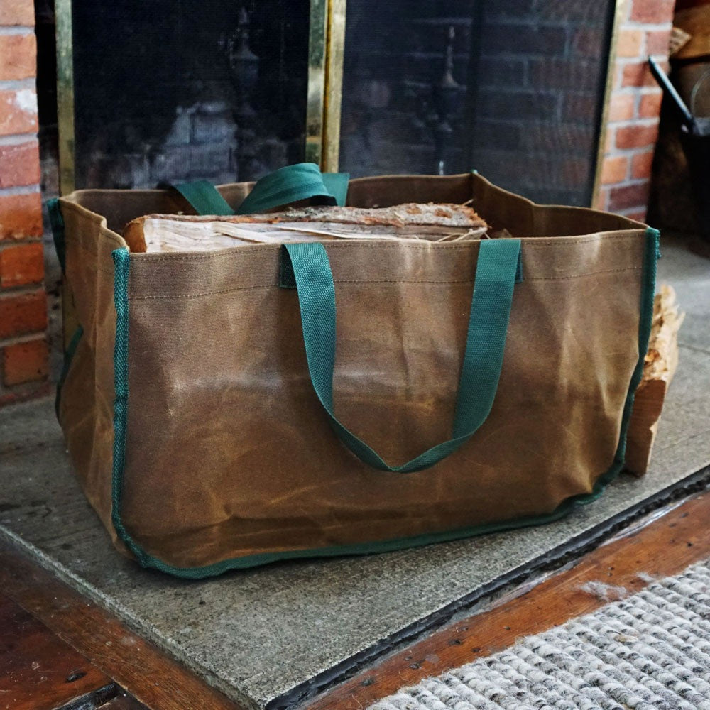 Double Thickness Waxed Canvas Log Carrier Brown