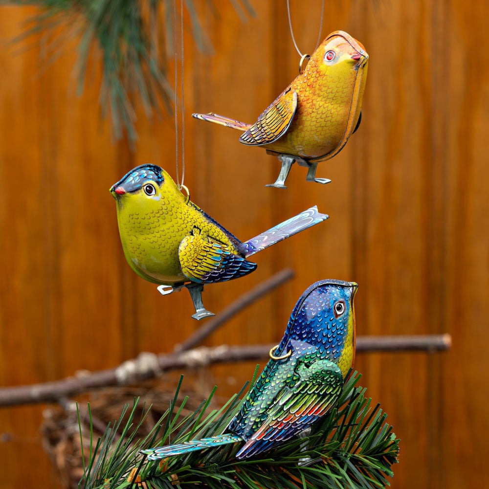 6 Tin Bird Ornaments