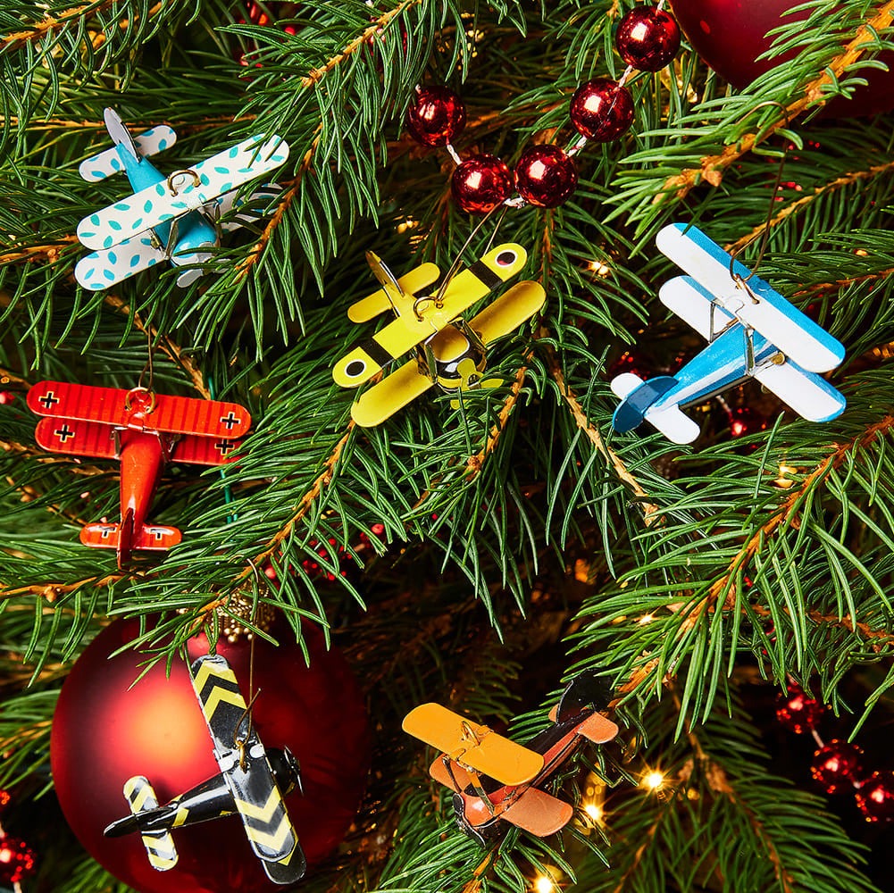 Six Biplane Tin Ornaments