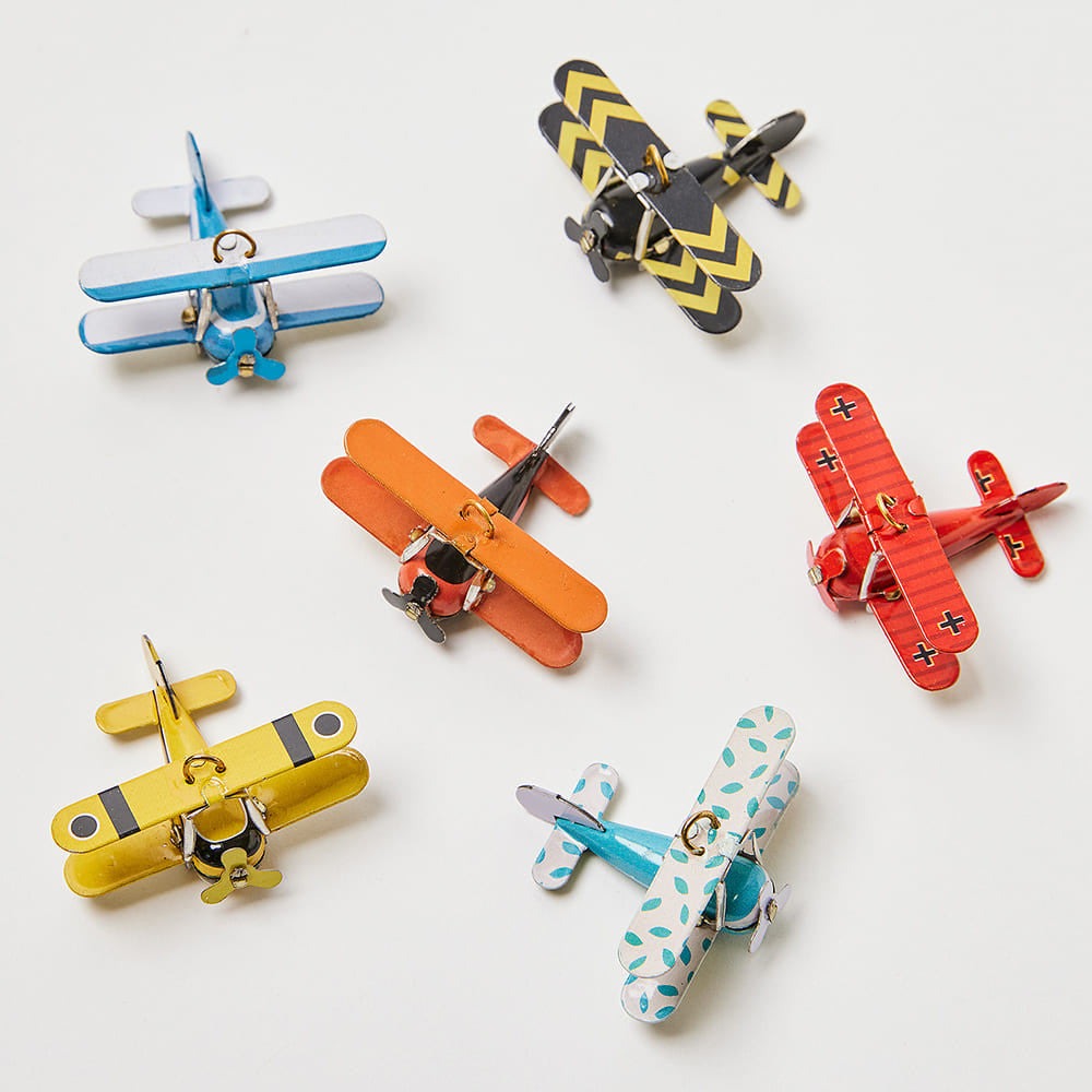 Six Biplane Tin Ornaments
