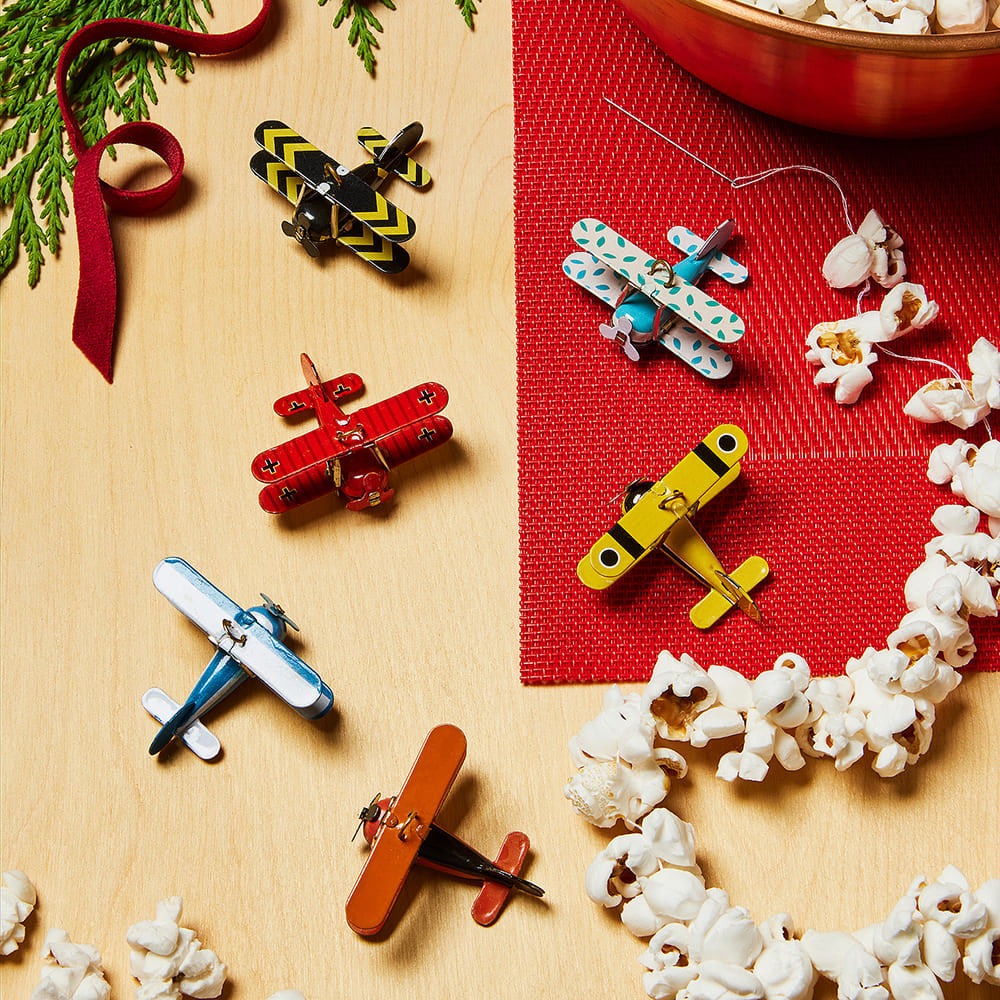 Six Biplane Tin Ornaments