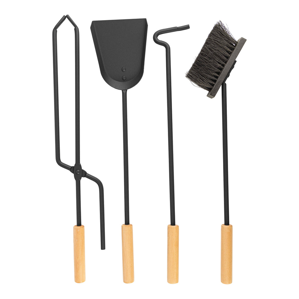 5-Piece Wood Black Fireplace Rack and Tools Set