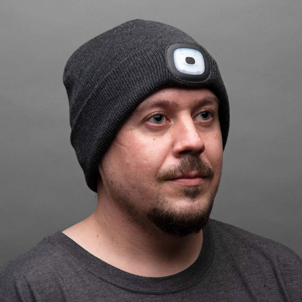 Dark Gray Winter Beanie with a Built in Rechargeable LED Light