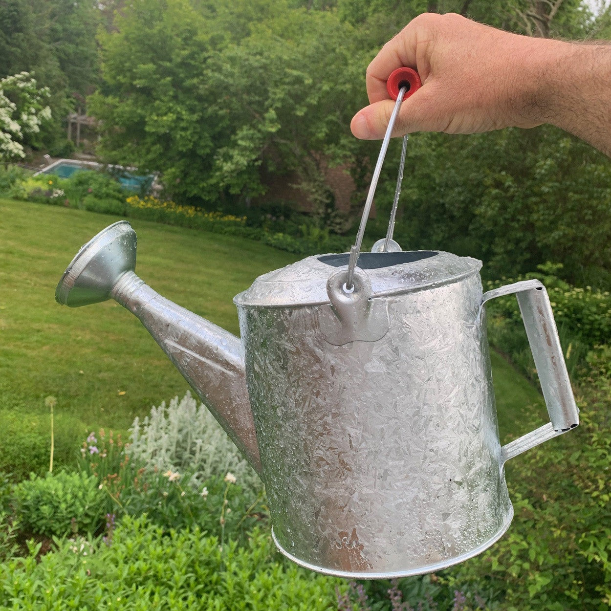 Galvanized 1.5 Gallon Watering Can with Wooden Handle