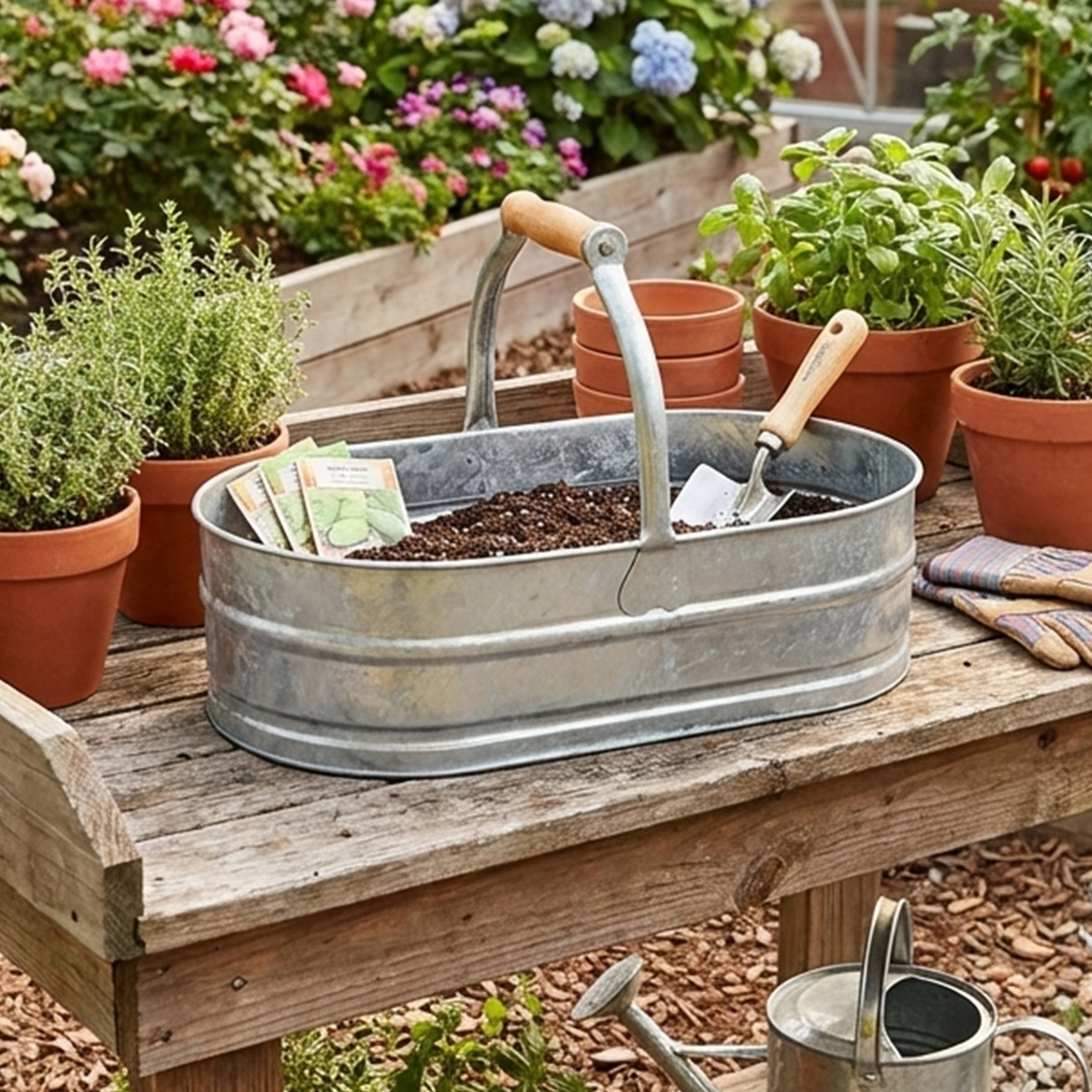 Wood Handled Oval Plant Container