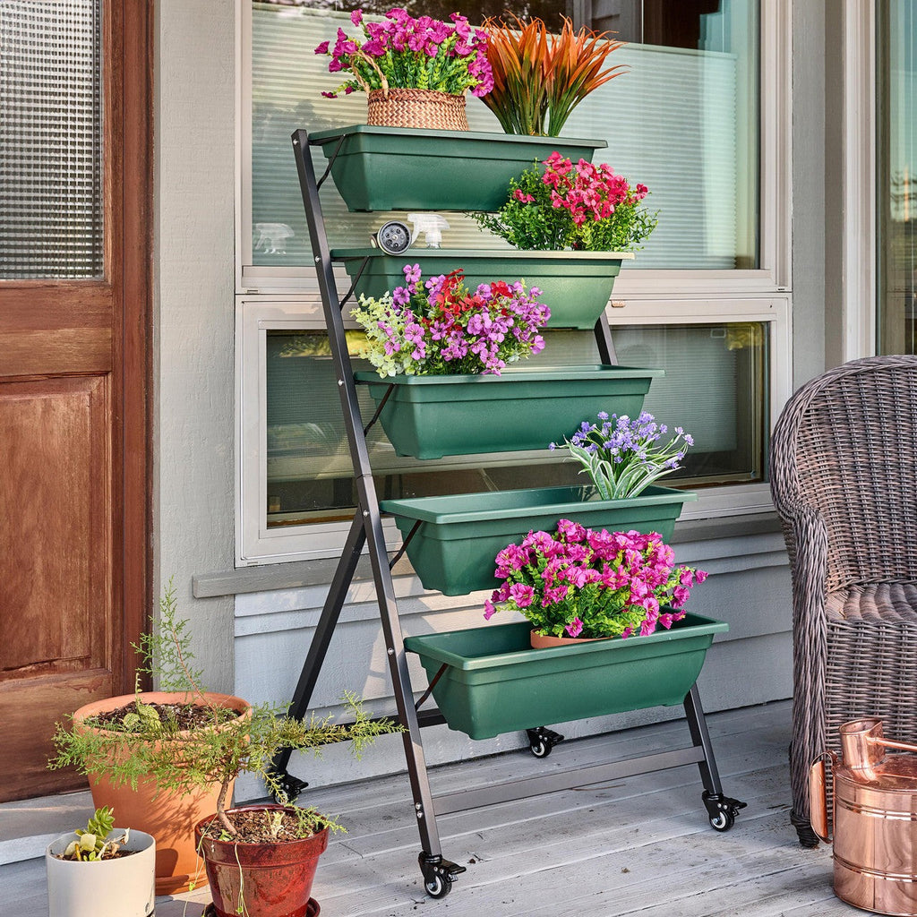 5-Tier Vertical Planter with Wheels - Hunter Green