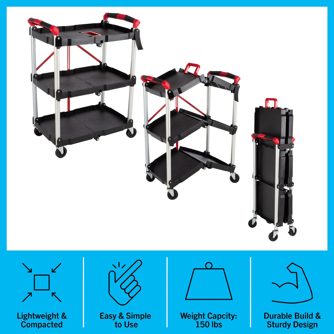 Folding Cart (50lb Capacity Per Shelf)